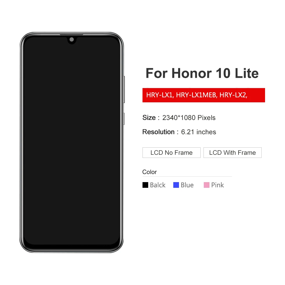 6.21'' For Honor 10 Lite LCD Display Touch Screen Digitizer Assembly Replacement For honor 10i Lcd HRY-LX1 HRY-LX2 Display