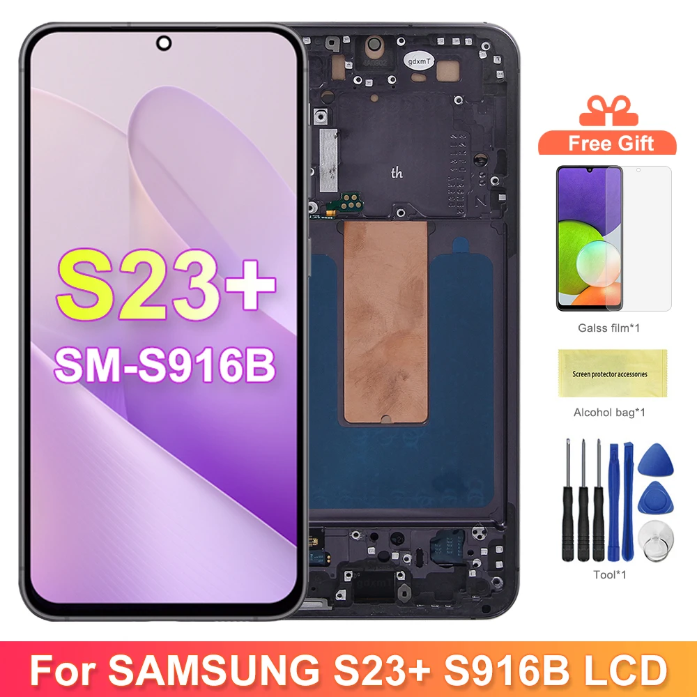 S23 Plus TFT Screen Assembly for Samsung Galaxy S23+ S916B S916B/DS Lcd Display Digital Touch Screen with Frame Replacement