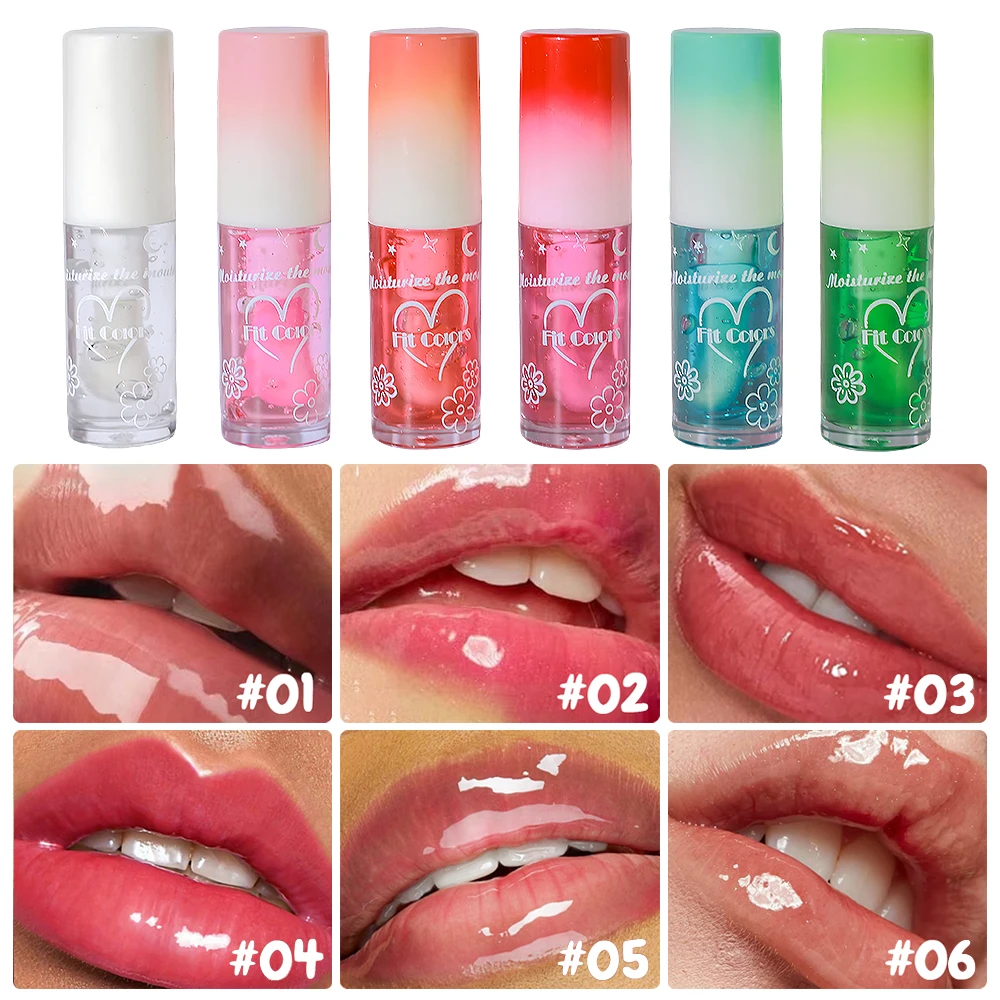 FitColors 6-color mirror lip gloss, long-lasting moisturizing lip balm, plumping fruit lip oil, large brush head