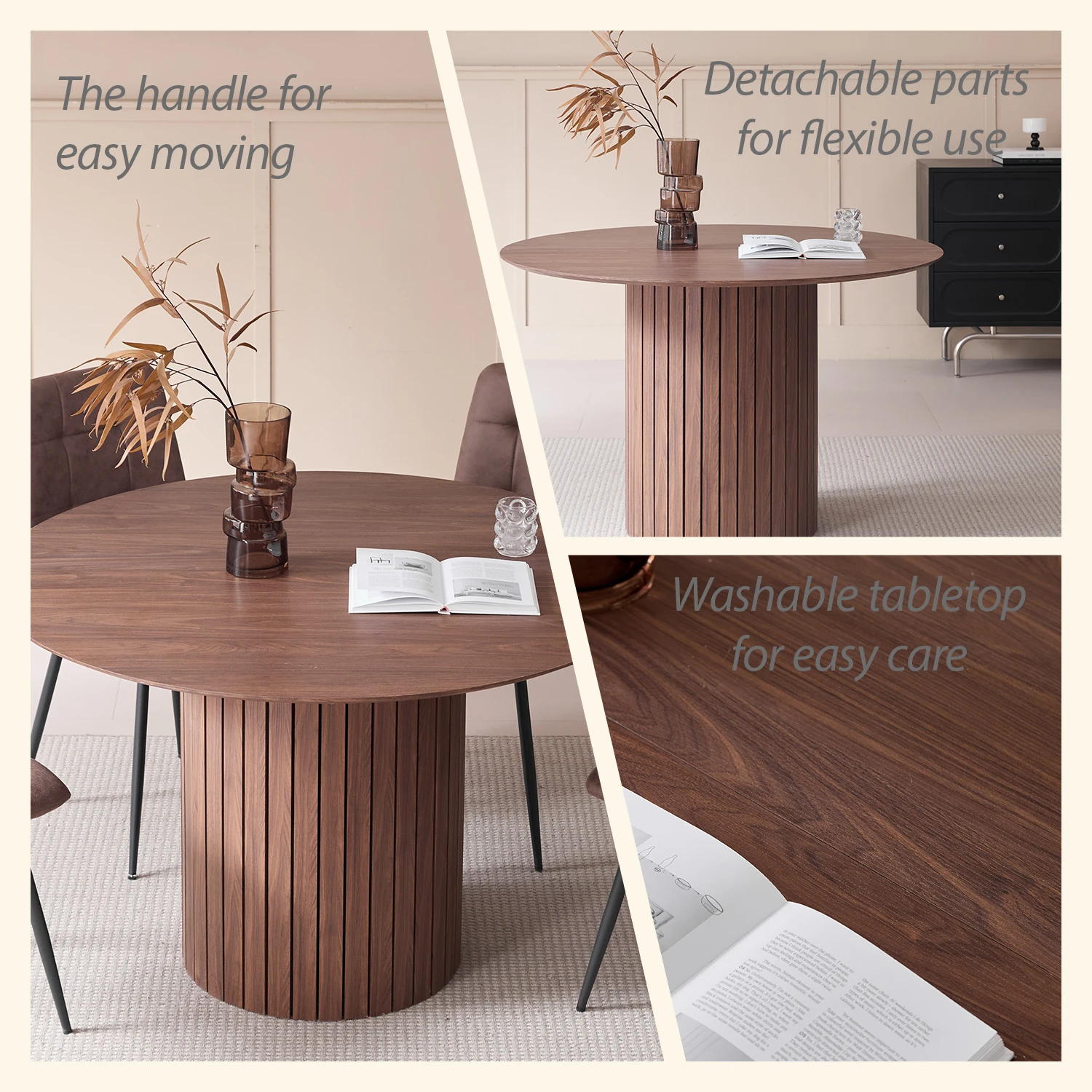 EGOONM Runder Esstisch Nordischer Tisch für 4–6 Personen, runder Esszimmertisch mit Holzsockel, Küchen-Esstisch Φ120 cm – Detail 4