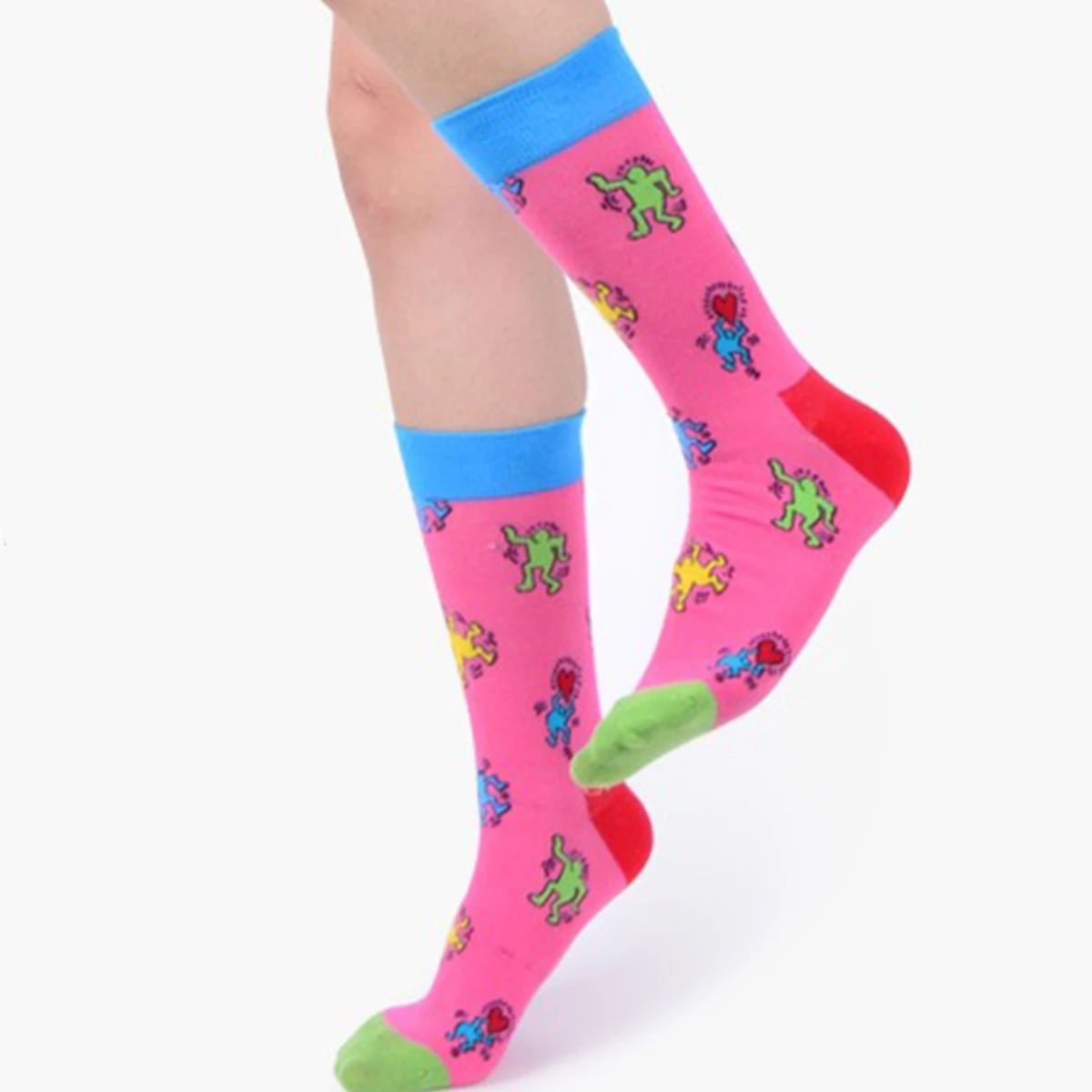 1 Pair Funny Colorful Scrawl Print， Novelty Street Style Mid Tube Women Socks Suit In All Seasons