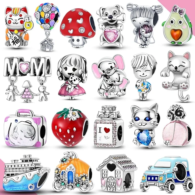 925 srebrne oryginalne koraliki Fit Charms bransoletka DIY perfumy domek dla kota moda damska biżuteria — 2