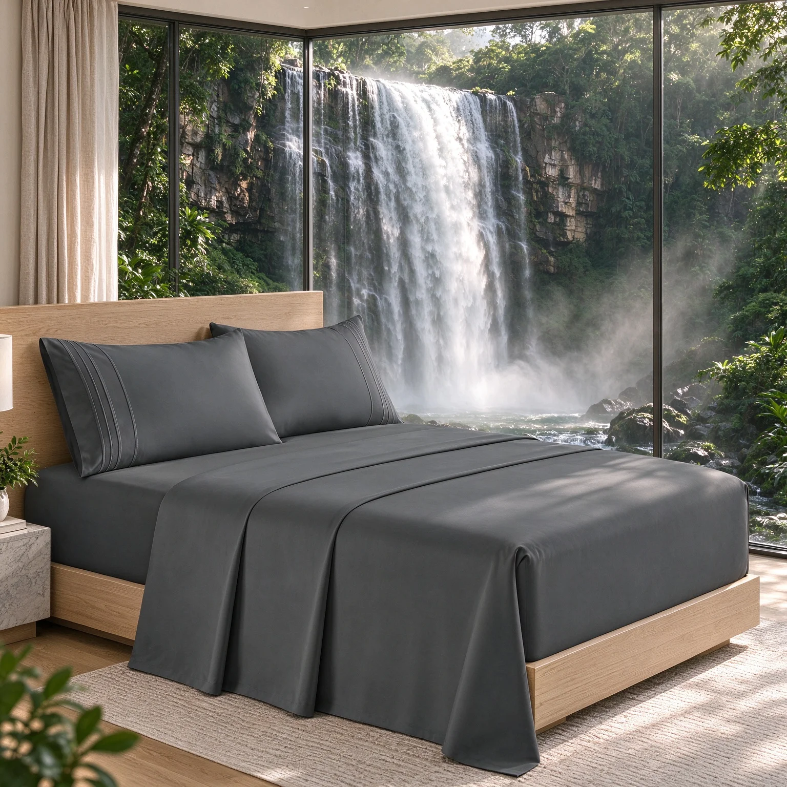 4-Piece Dark Grey Home Textile Bundle, Cool Airy Texture, Deep Pocket Construction, Anti-Wrinkle & Color Retaining, Year-Round Comfort, Multi Sizes Twin Full Queen King