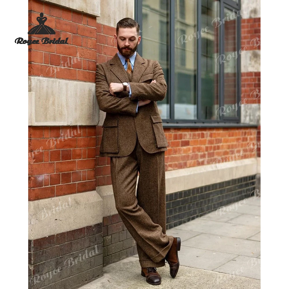 Herringbone Three Piece Single Breasted Wedding Men's Suits 2026 Notched Lapel Casual Prom Suits costume homme mariage