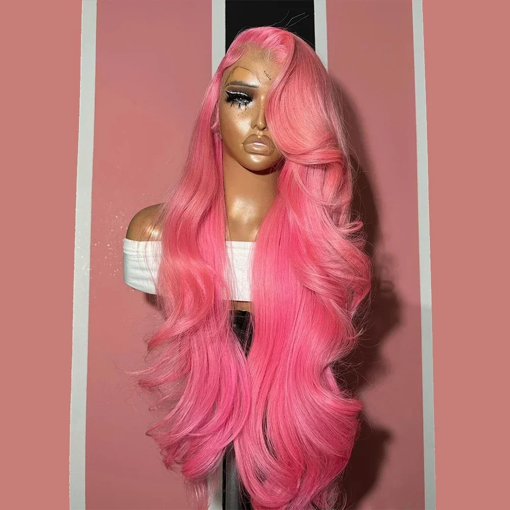 Wig renda frontal pink wig berwarna rambut manusia gelombang tubuh murah dijual pilihan cuci gudang 30 38 inci panjang untuk wanita