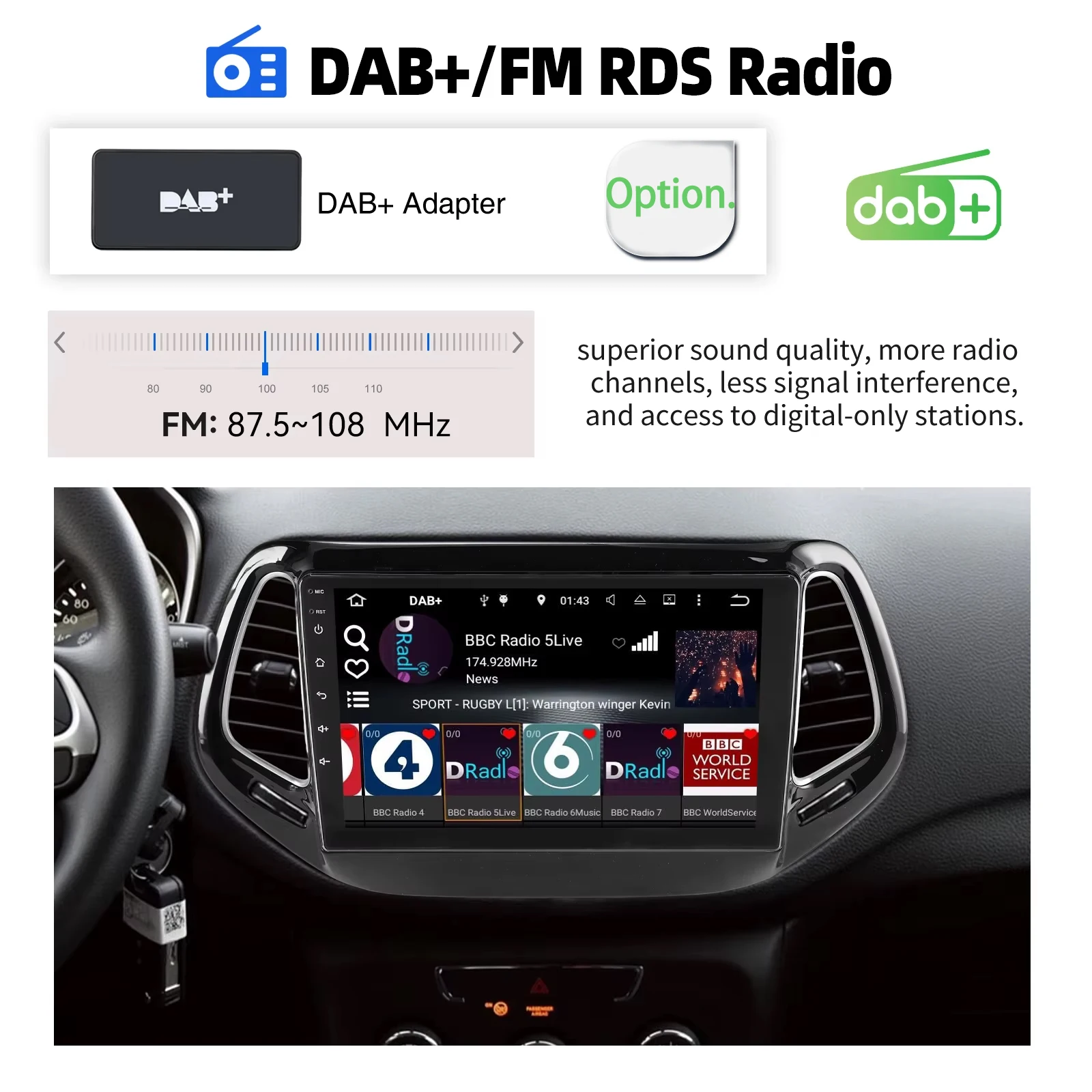 Autoradio ESSGOO Android 15 10 Zoll 4+64G/6+128G für Jeep Compass 2017-2020 Drahtloses CarPlay Android Auto GPS Navigation Bluetooth WiFi RDS Lenkradsteuerung Mirror Link Touchscreen – Detail 12