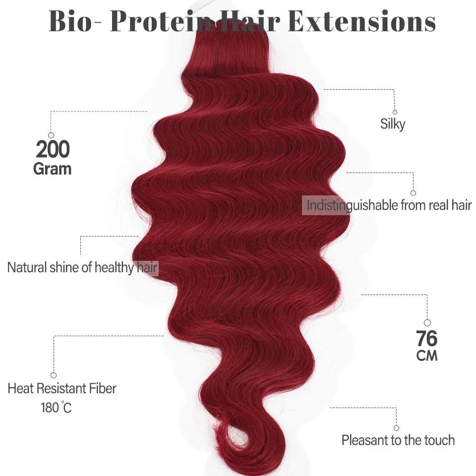 روسيا مقاومة للحرارة الألياف الاصطناعية وصلات شعر الطبيعية لينة الجسم موجة ذيل حصان حزم الشعر 30 بوصة 200 جرام سميكة للنساء