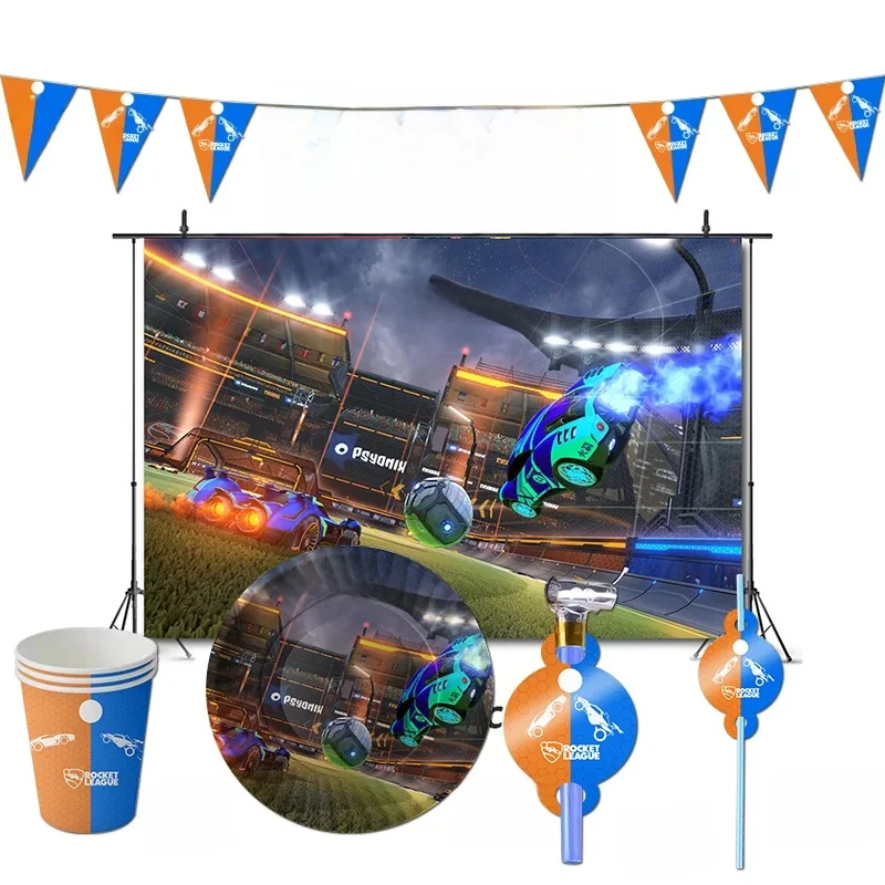 Décorations de fête d'anniversaire Rocket League, jeu vidéo, fournitures de faveurs de thème d'arcade, bannière, tasses, pailles