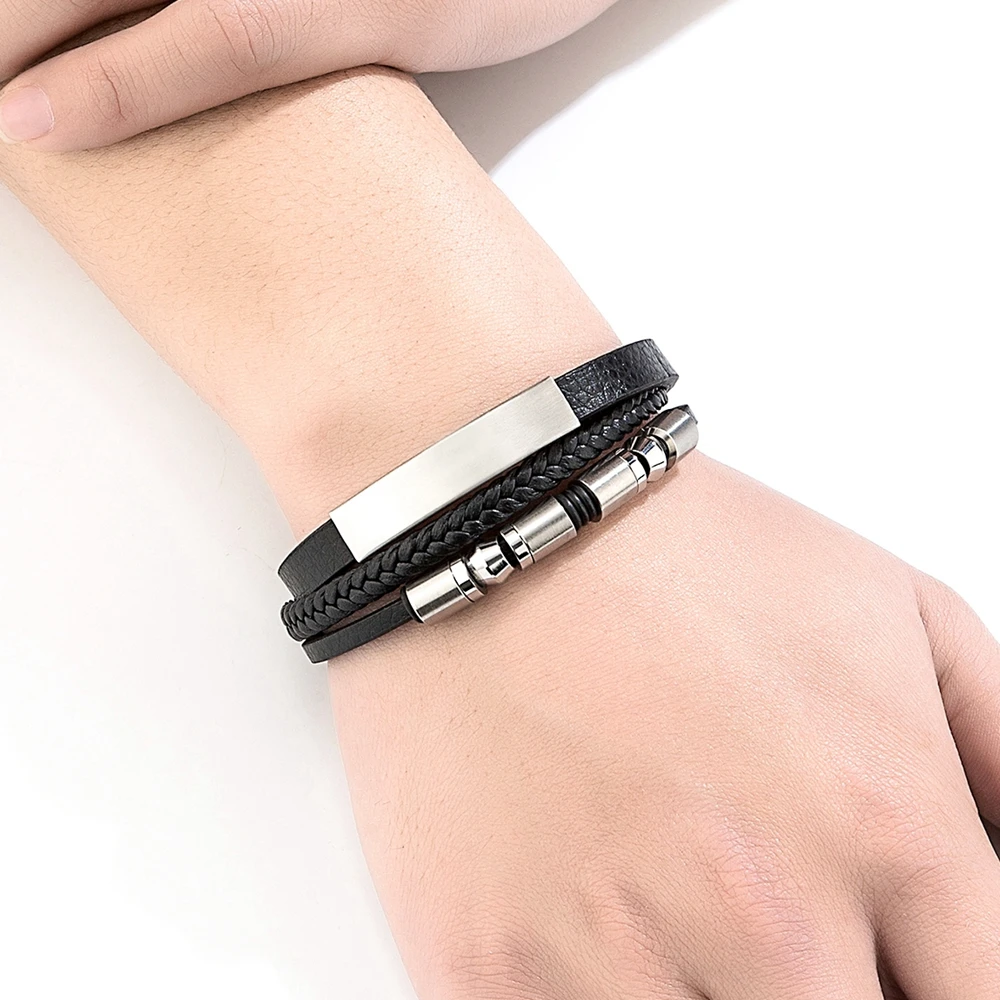 TYO الإبداعية المنسوجة يدويا جلد أسود الرجال سوار جلد 3 ألوان معدنية الفولاذ المقاوم للصدأ مشبك مجوهرات الإسورة هدية عيد ميلاد #6