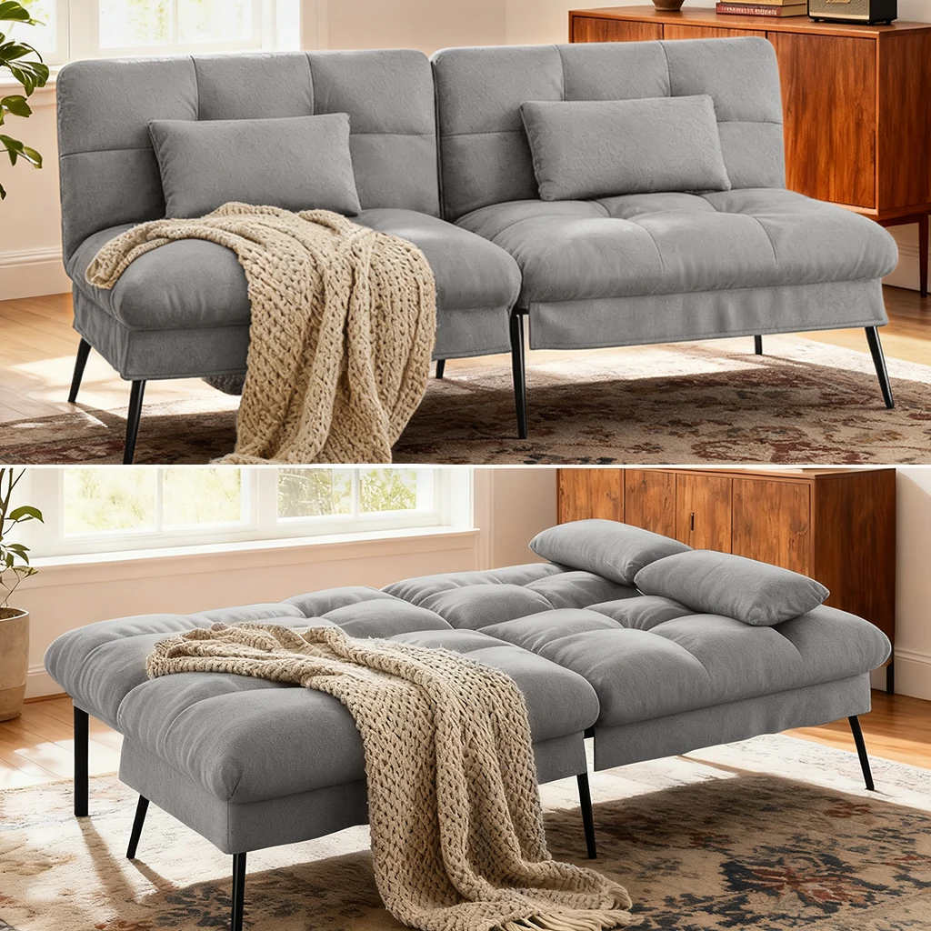 COMHOMA Fabric Sofa Bed 2 Seater Upgraded Frame 5-Gear Back