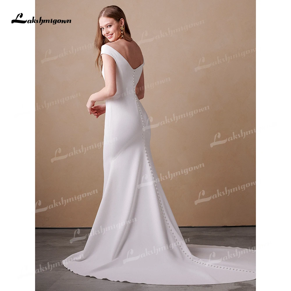 Lakshmigown Simple Mermaid Soft Satin Off The Shoulder Button abito da sposa Robe Crepe Bridal receection Wedding Party Gown 2025