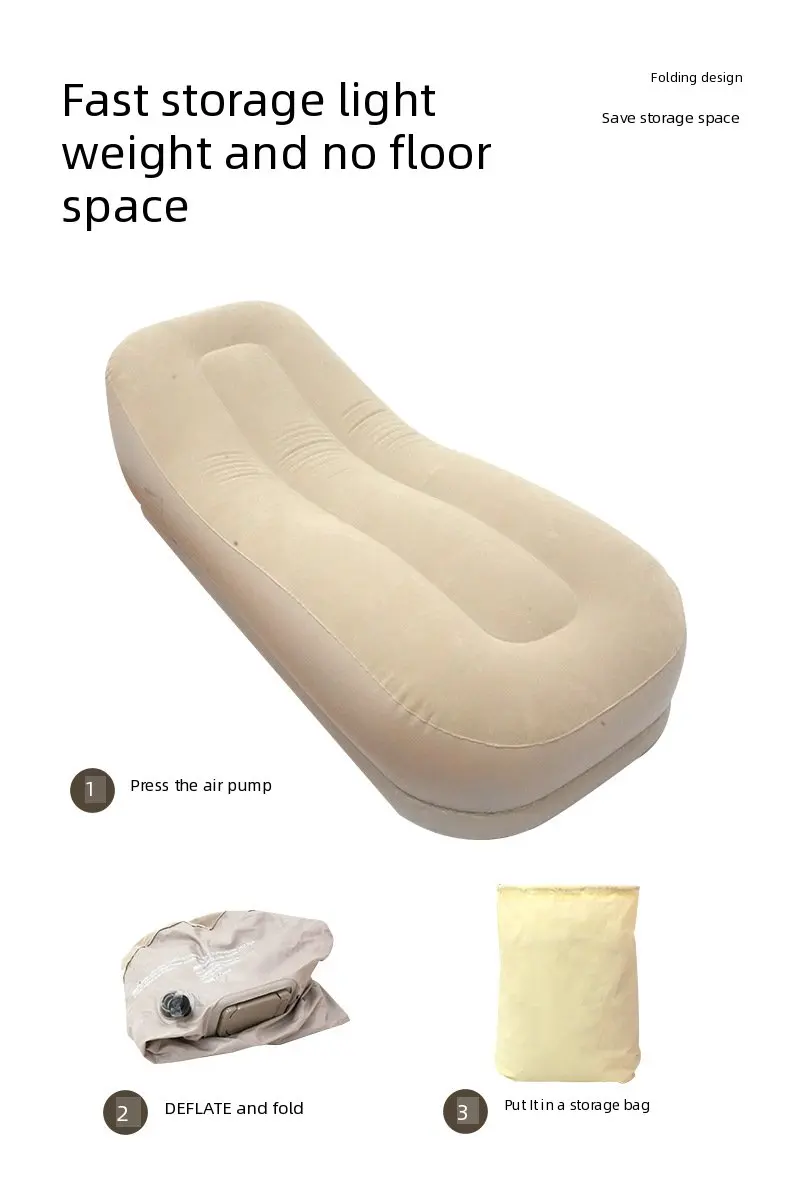 Self Inflating Lazy Sofa Portable Camping Air Couch with Carry Bag Thickened Flocked Outdoor Lounger for Beach Picnic Hiking