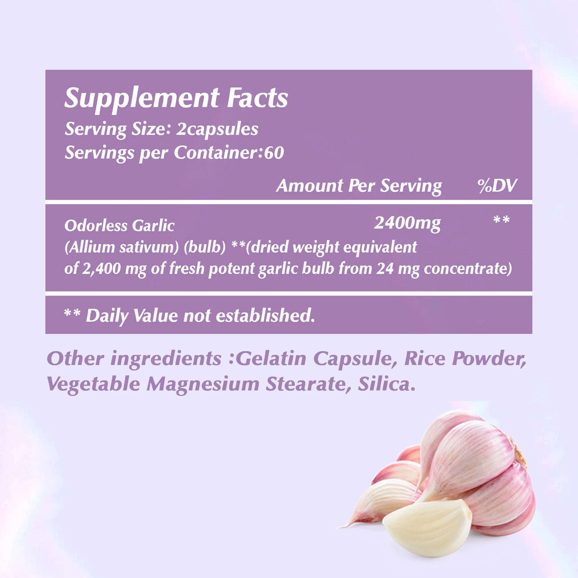 Odorless Garlic - Cholesterol Level Balance, Immune Health and Protect Cardiovascular, Improve Circulation - 120 Capsules