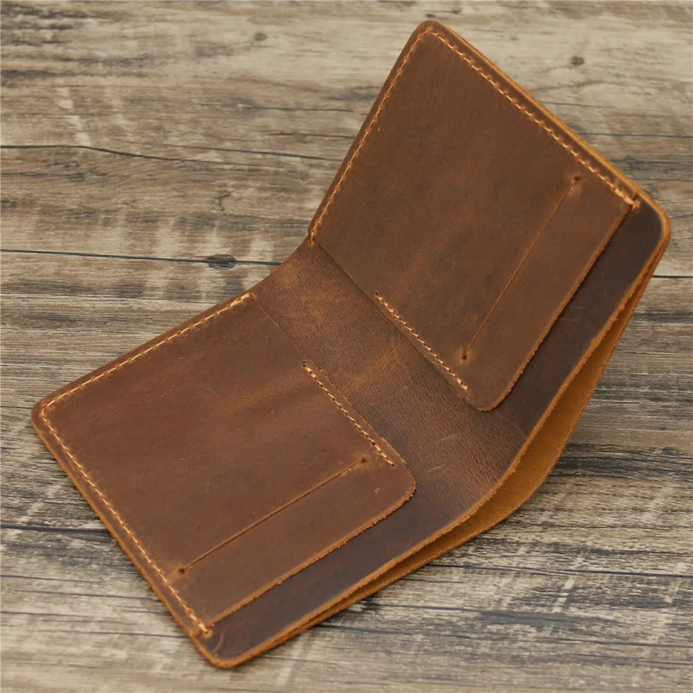 Crazy Horse-monedero de cuero genuino para hombre, cartera minimalista hecha a mano, tarjetero Vintage, monederos para dólares, Clip para dinero