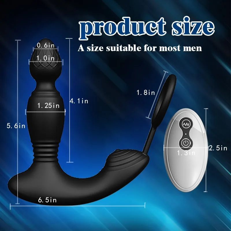 HESEKS Three Motors Thrusting Prostate Massager Male Vibrator Remote Control Vibrating Cock Ring Anal Plug Sex Toy for Men 18+