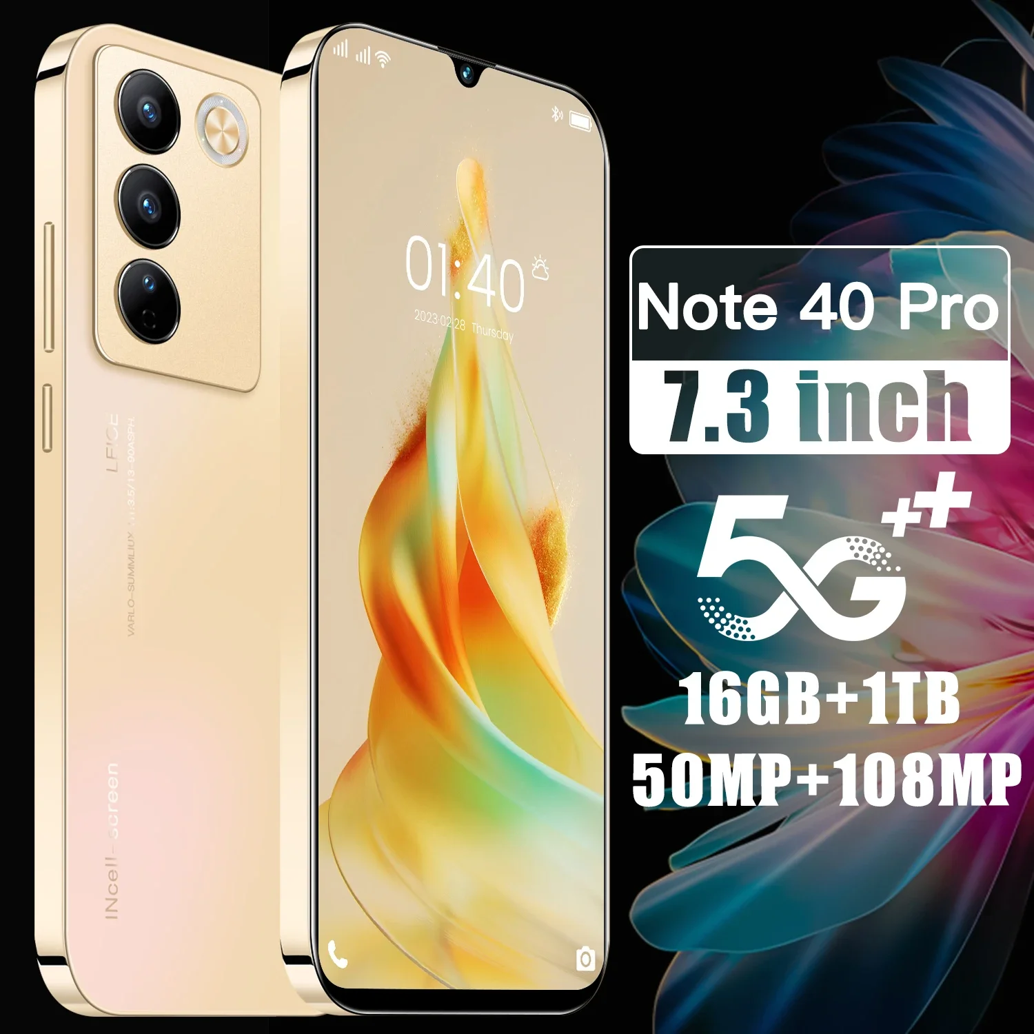 2024 NEW Note 40 Pro Smartphone 5G 7.3inch HD 16G+1TB Cell Phone Dual SIM Mobile Phones 50+108MP 6800mAh Android 13 Unlocked