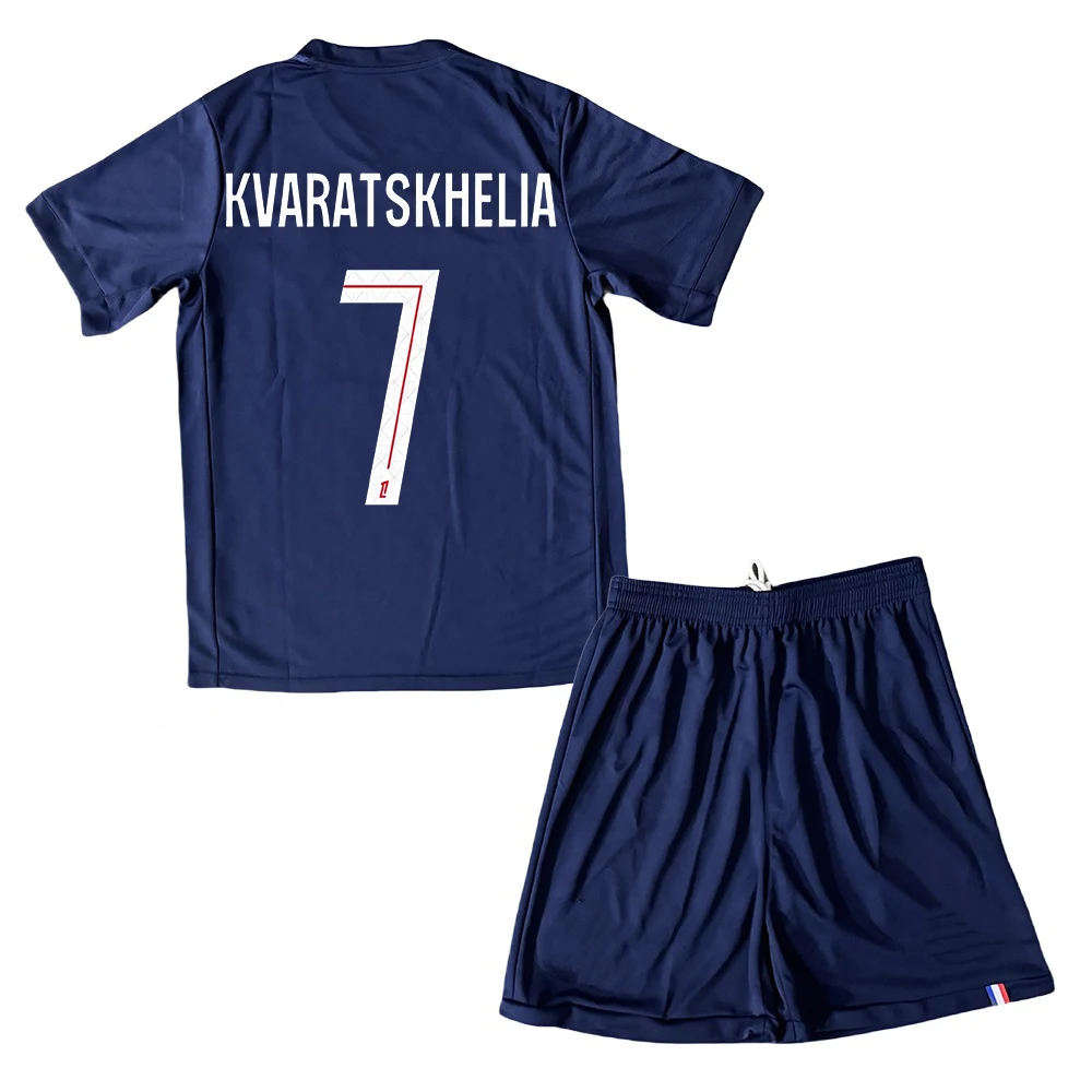 25-26 ملابس رياضية جديدة للرجال/الأطفال لكرة القدم PSG # 7 تي شيرت Kvaratskhelia Jerseys Fashion Sports باللون الأزرق