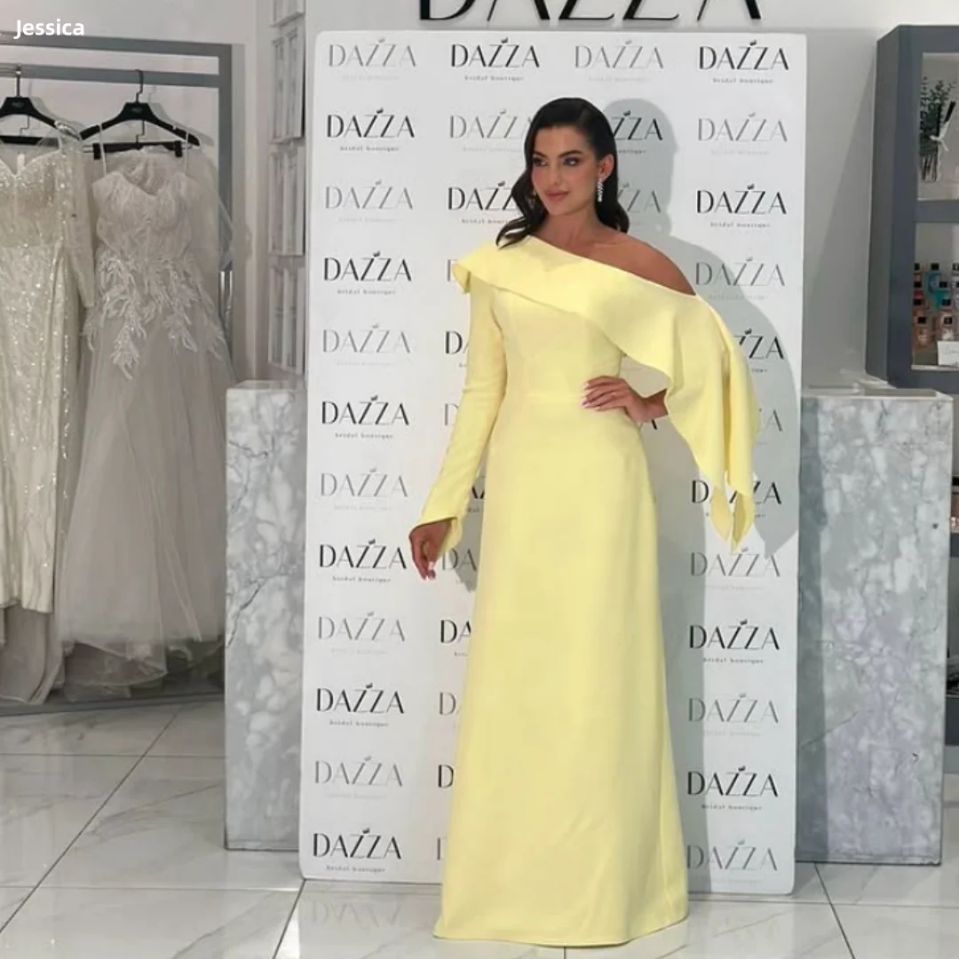 

Джессика Желтые вечерние платья с длинными рукавами Тонкие платья для выпускного вечера на одно плечо Свадебные платья для особых случаев по индивидуальному заказу