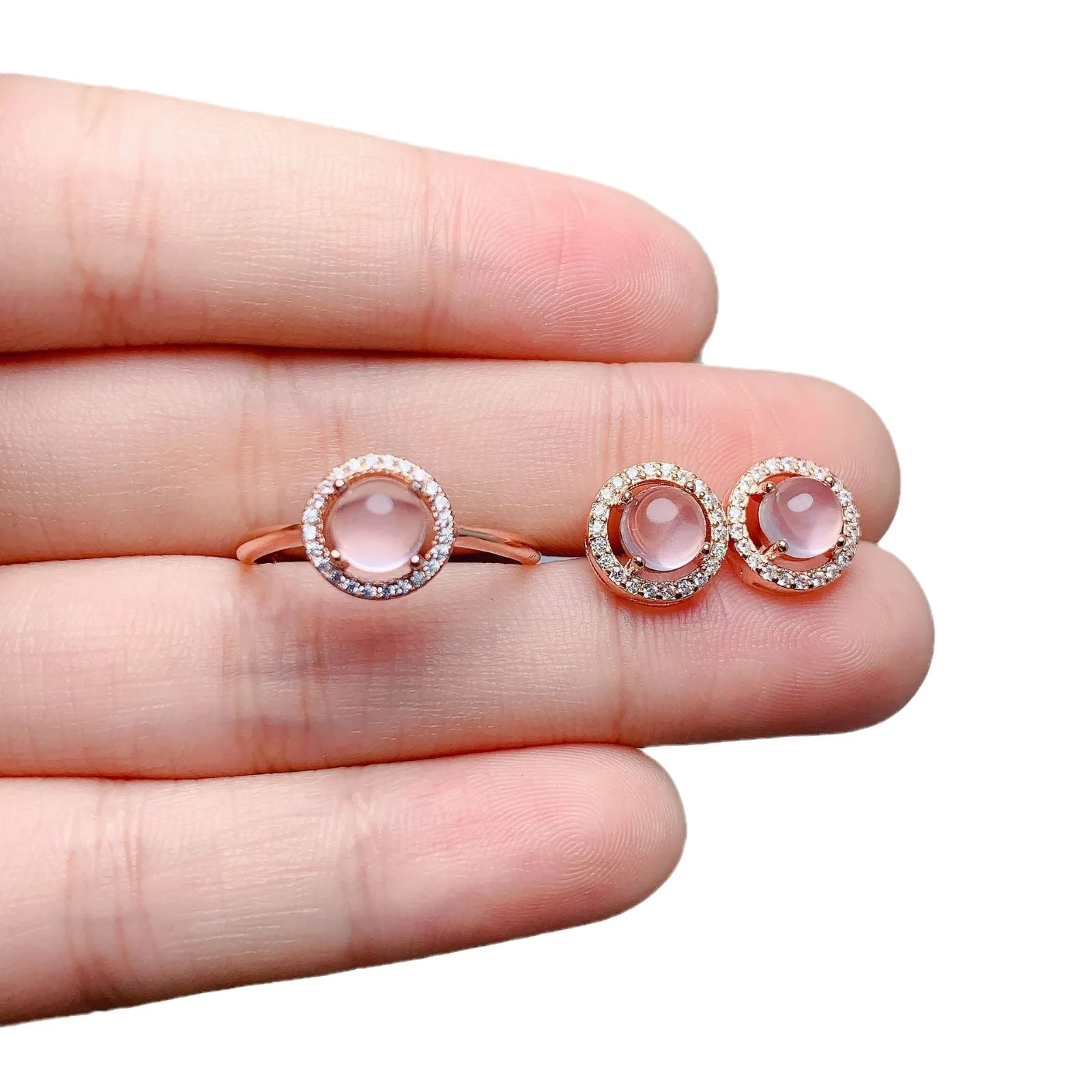 

KJJEAXCMY Boutique Jewelry Women's Jewelry Set 925 Pure Silver Natural Pink Crystal Ring Earrings Wedding Party Birthday Gift