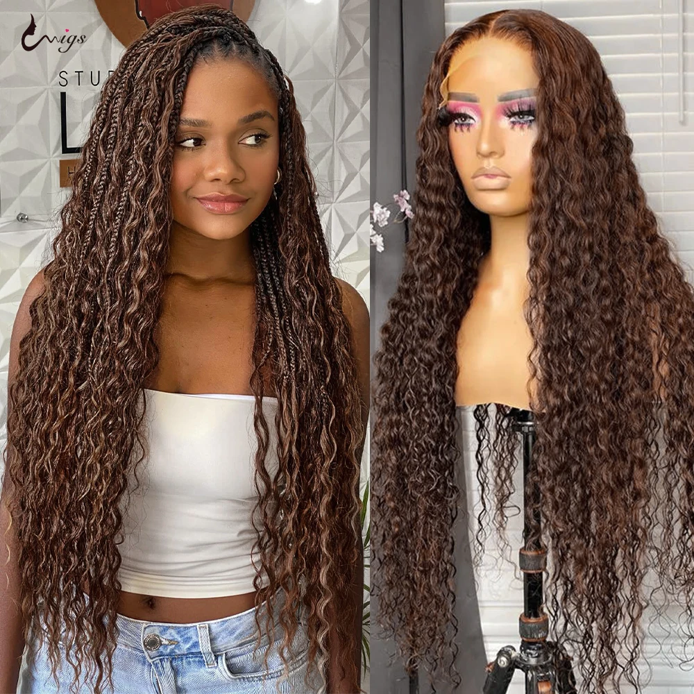 Uwigs Braiding Hair 4# Chocolate Brown Bulk For Braiding Brazilian Deep Wave No Weft Human Hair Colored Remy Hair Extensions