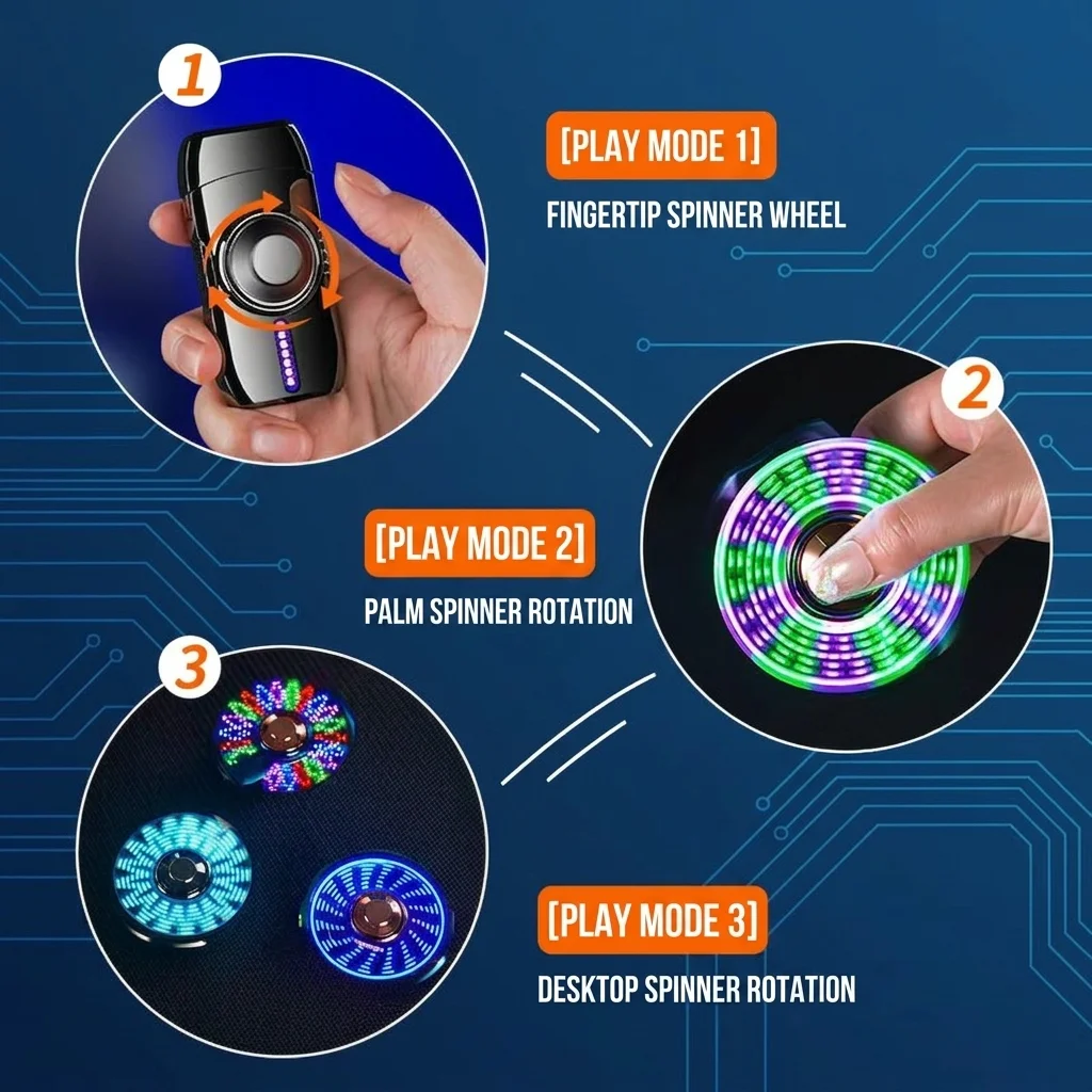 Voice-controlled electronic pulse lighter and stress-relieving fidget spinner; features 4 ignition settings, cool LED lights, and USB-C fast charging-a must-have for camping and BBQ, and a unique gift for men.(Butane Gas Not Included)