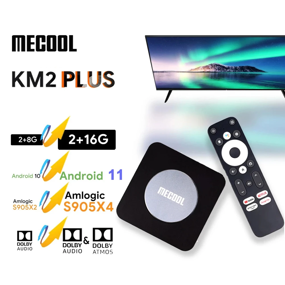 

MECOOL KM2 Plus TV Box Android 11 Google Assistant Amlogic S905X4 2G DDR4 16GB 4K Home Media Player SetTop Box Global Version