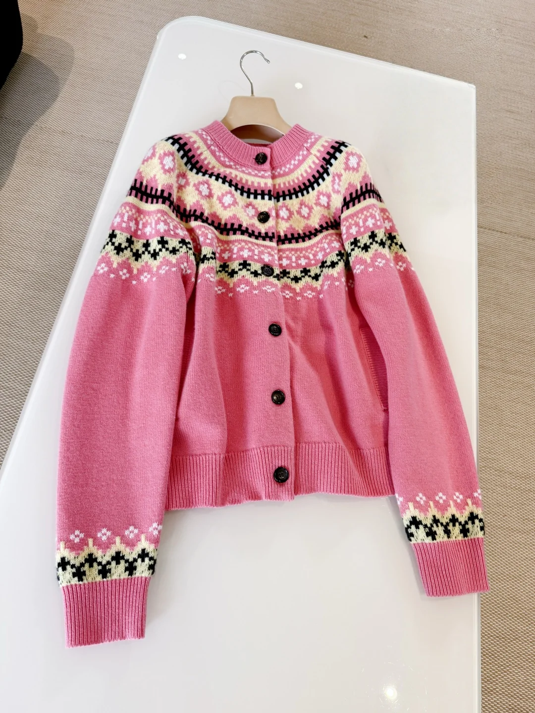 

Women's Pink Lambswool Scottish Knit Cardigan, Cabled Aran Sweater, Seamless Traditional Pattern, Sweet Cute Spring Pullover