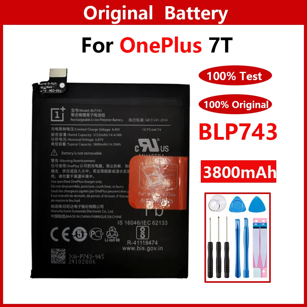 

100% Genuine Original 3800mAh BLP743 Battery For Oneplus 7T One Plus 7T Phone Replacement Batteries Batteria + Free Tools