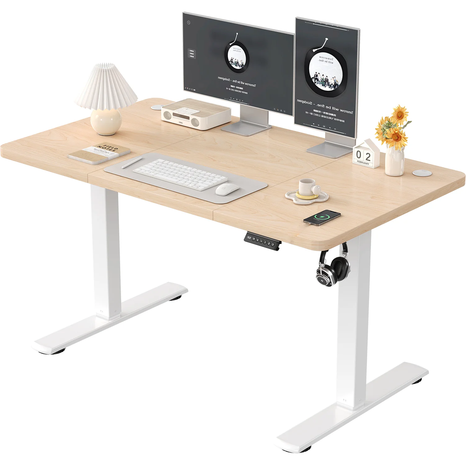 Devoko in hoogte verstelbaar bureau met USB-oplaadpoort 120x60 cm bureau in hoogte verstelbaar elektrisch