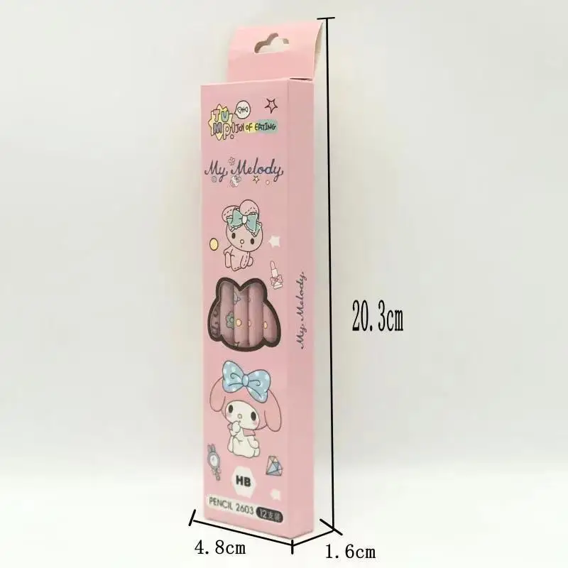 12Pcs/Box Sanrio Pencil Melody Kuromi Cinnamoroll HB Black Write Draw Pencils Primary Students Stationery School Children Gift