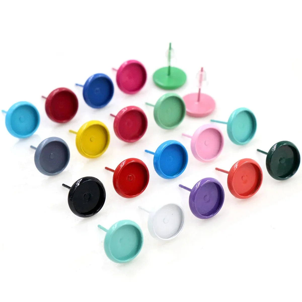 (Nowe kolory) 8mm 10mm 12mm 20 sztuk/partii 21 kolorów Plated kolczyki ćwieki, kolczyki puste/Base,Fit 8mm szklane kaboszony, kolczyk ustawienie — zdjęcie 2