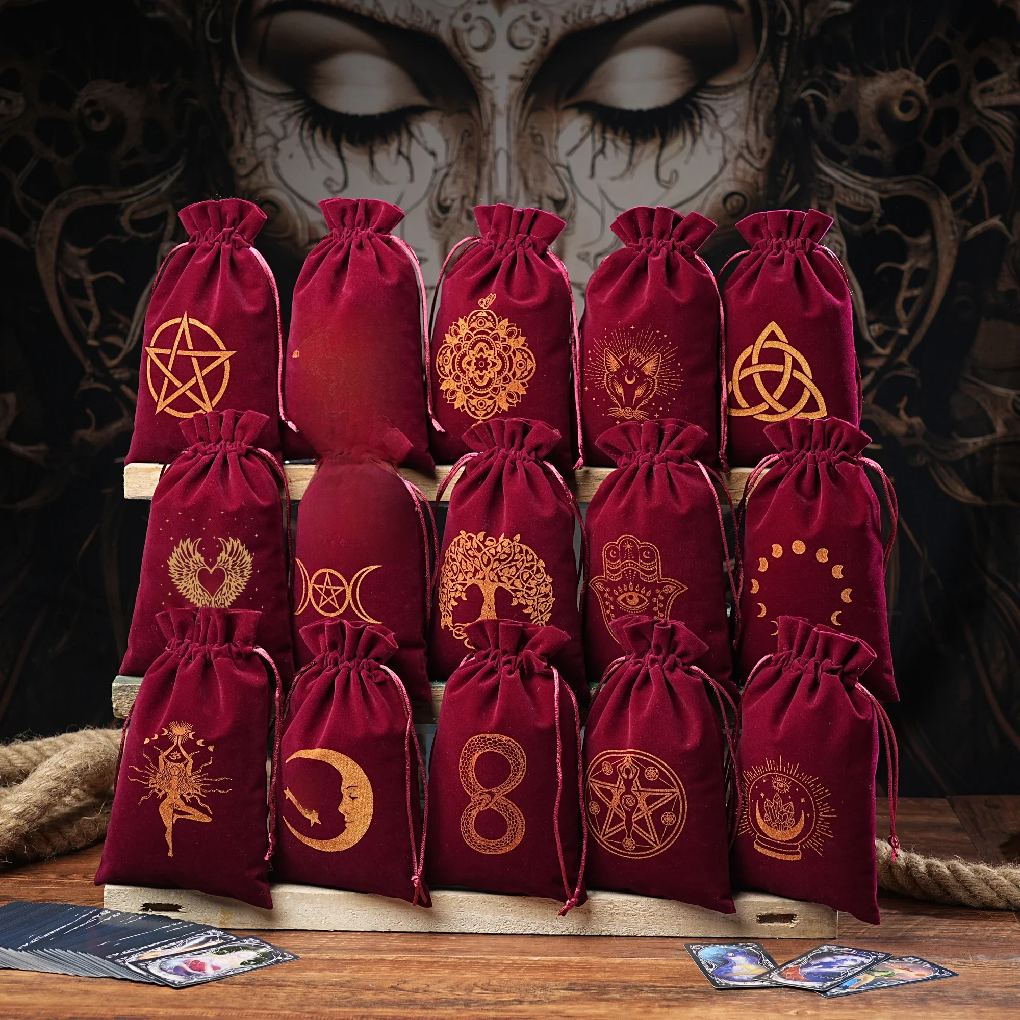 1szt Velvet 14x22cm Duży rozmiar Faza księżyca Torba do przechowywania kart Tarot Biżuteria Etui podróżne Kosmetyczka Torba na prezent Torba na monety Torba na kostki — zdjęcie 2