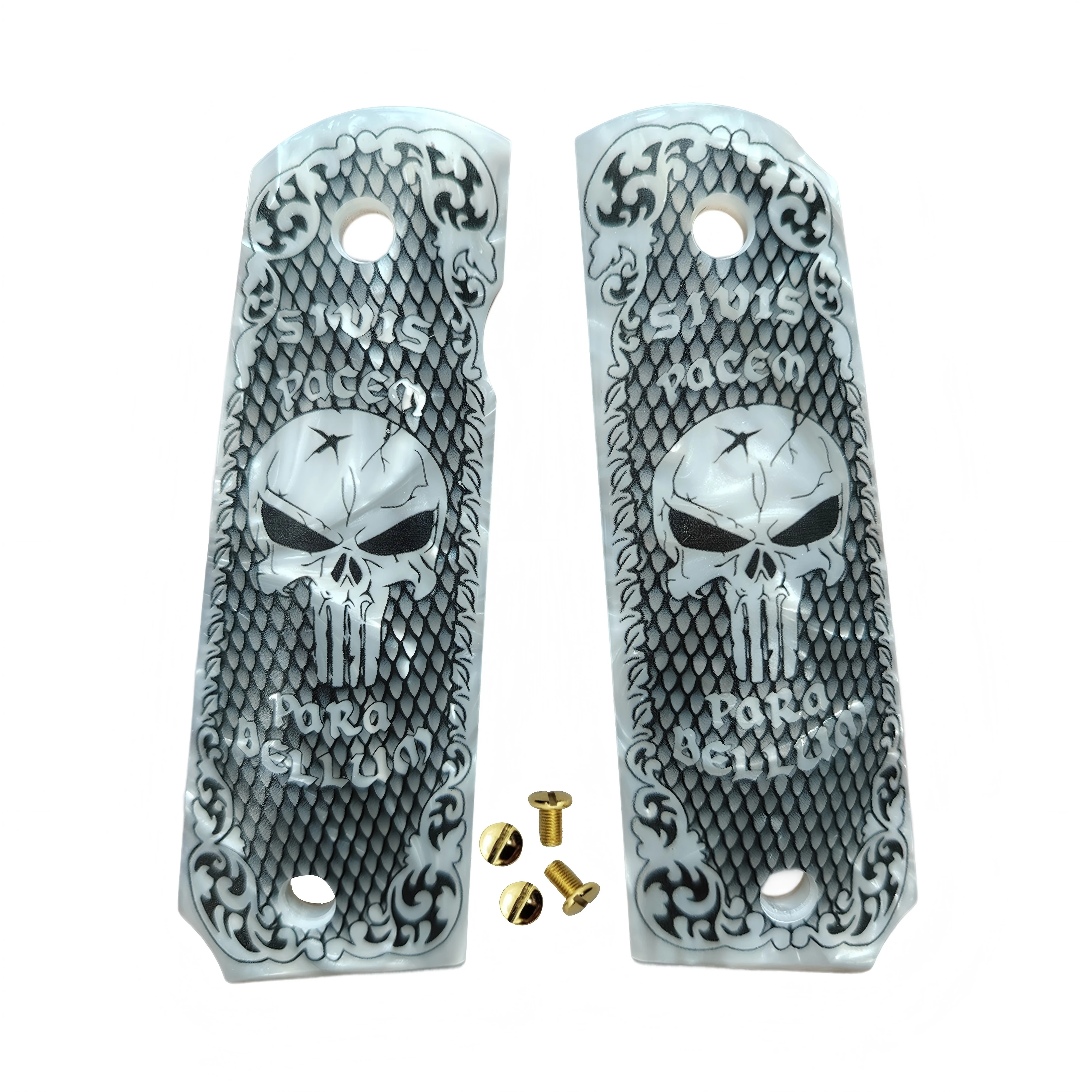 CTG 1911 Grips Ambi Cut Full Size Grips Engraved Skull  Logo
