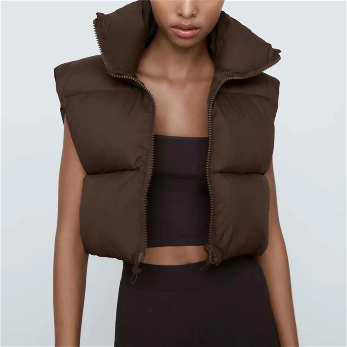 Gilet corto in cotone da donna autunno inverno Colletto corto alla coreana Gilet trapuntato senza maniche caldo Giacca da viaggio all'aperto Top 2025