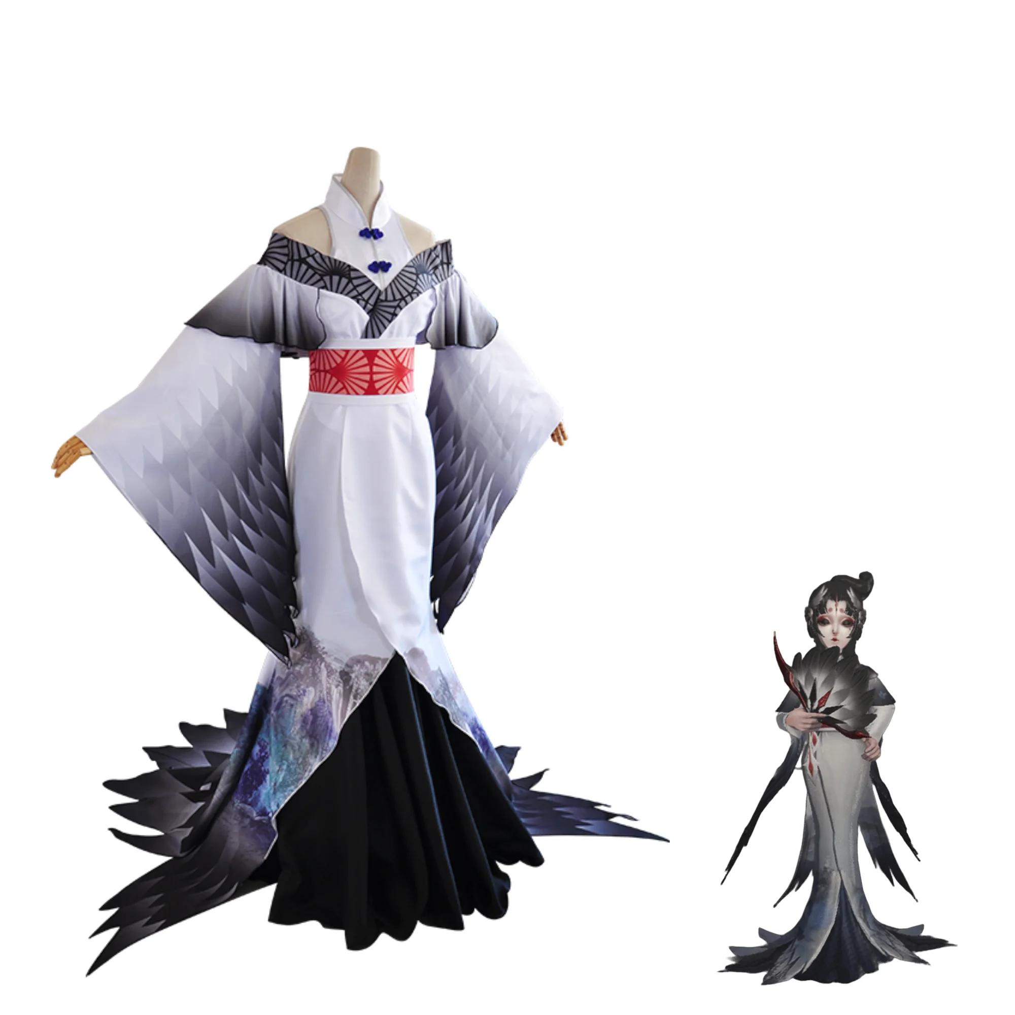 IDV Geisha Manchurian Crane Cosplay Costume  Identity V Red Butterfly Kimono Outfit  Female White Hanfu  For Halloween Costume