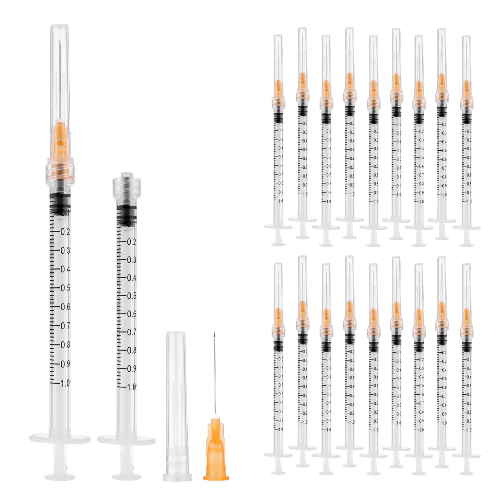

10Pcs/20pcs 1ml Luer Lock Syringe Sterile, 1ml Industrial Syringes with 25Ga 1 Inch Needle for Scientific Lab ,Liquids Refilling