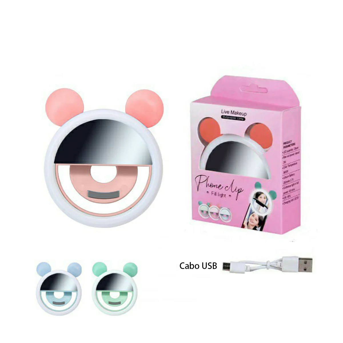 Selfie Ring Light LED Mobile Phone With Mirror Teddy Bear-Live Makeup