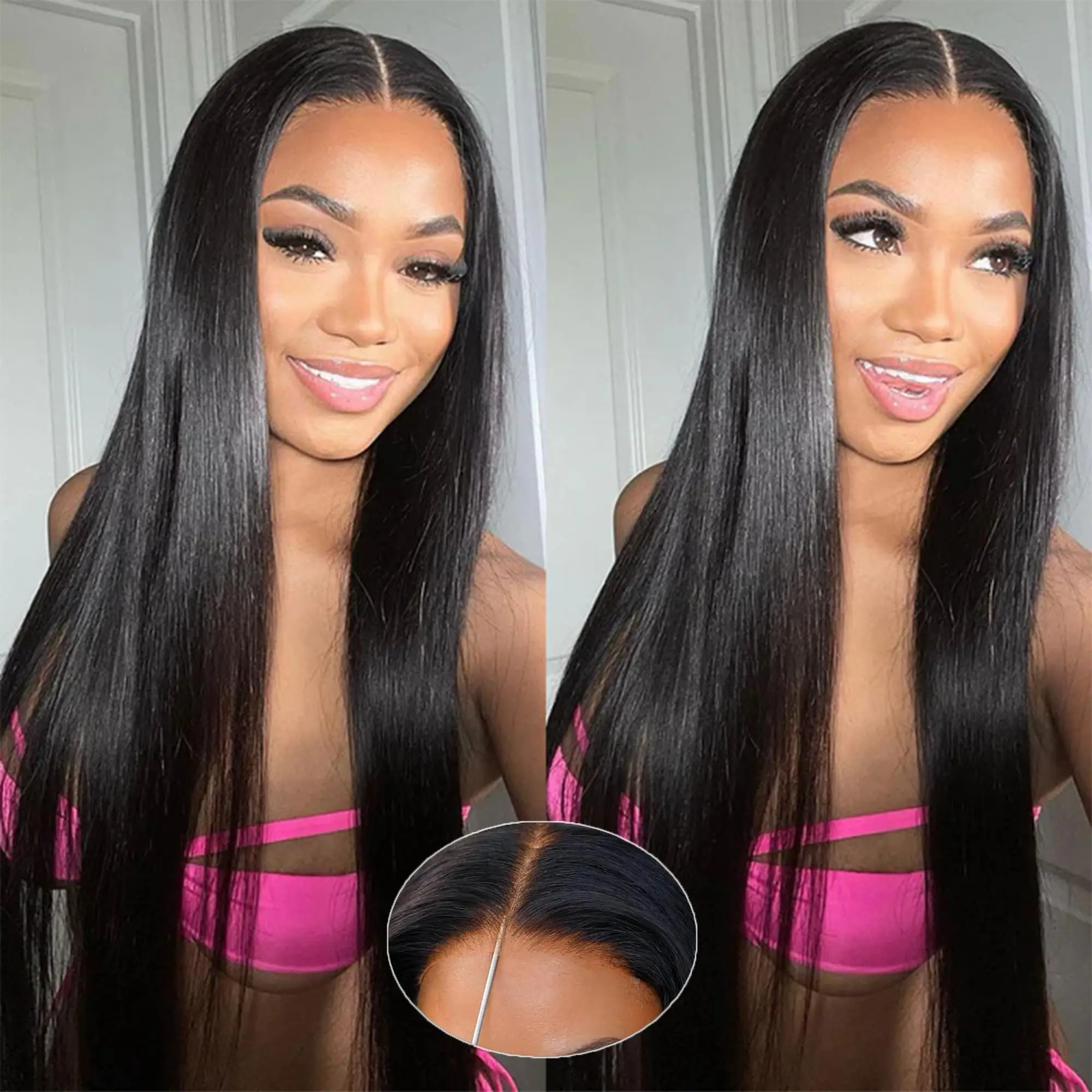 Smooth Straight Human Hair Ready To Wear Preplucked Straight Human Hair Wigs 5x5 Lace Closure Pre Cut 4x4 Lace Front Wigs sale