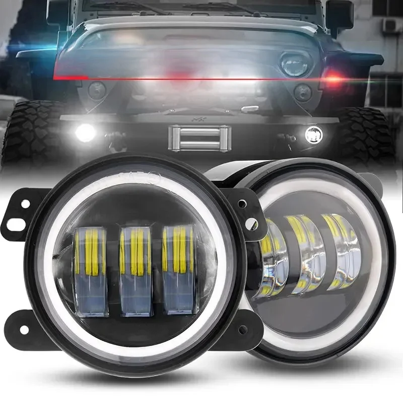Phare antibrouillard LED pour voiture, 4 pouces, 30W, avec anneau Halo blanc, DRL, yeux d'ange, pour Jeep Wrangler JK Dodge tout-terrain