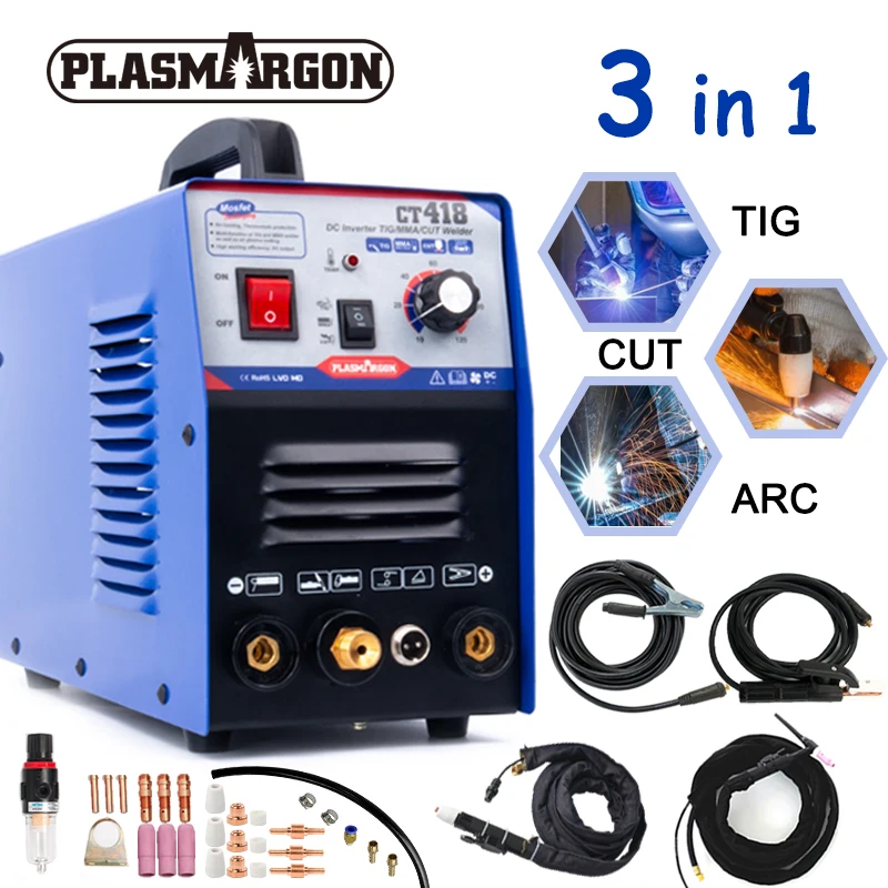 CT418 CUT/TIG/MMA 3 in 1 Multifunction Inverter Plasma Cutter 40A Welding Machine TIG 180A  Argon ARC 160A Welder Equipment