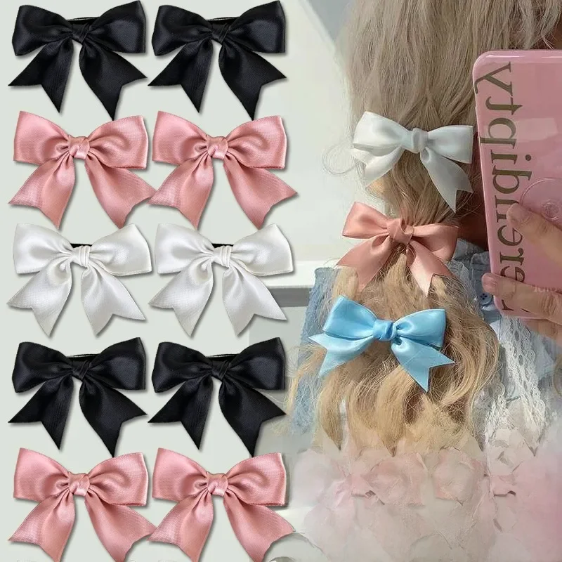 2/4/6pcs spinka do włosów elegancka, z kokardą wstążka wsuwka kokardka z kokardką proste solidne satynowe wiosenne spinki do włosów śliczne spinki do włosów dziewczęce — zdjęcie 2