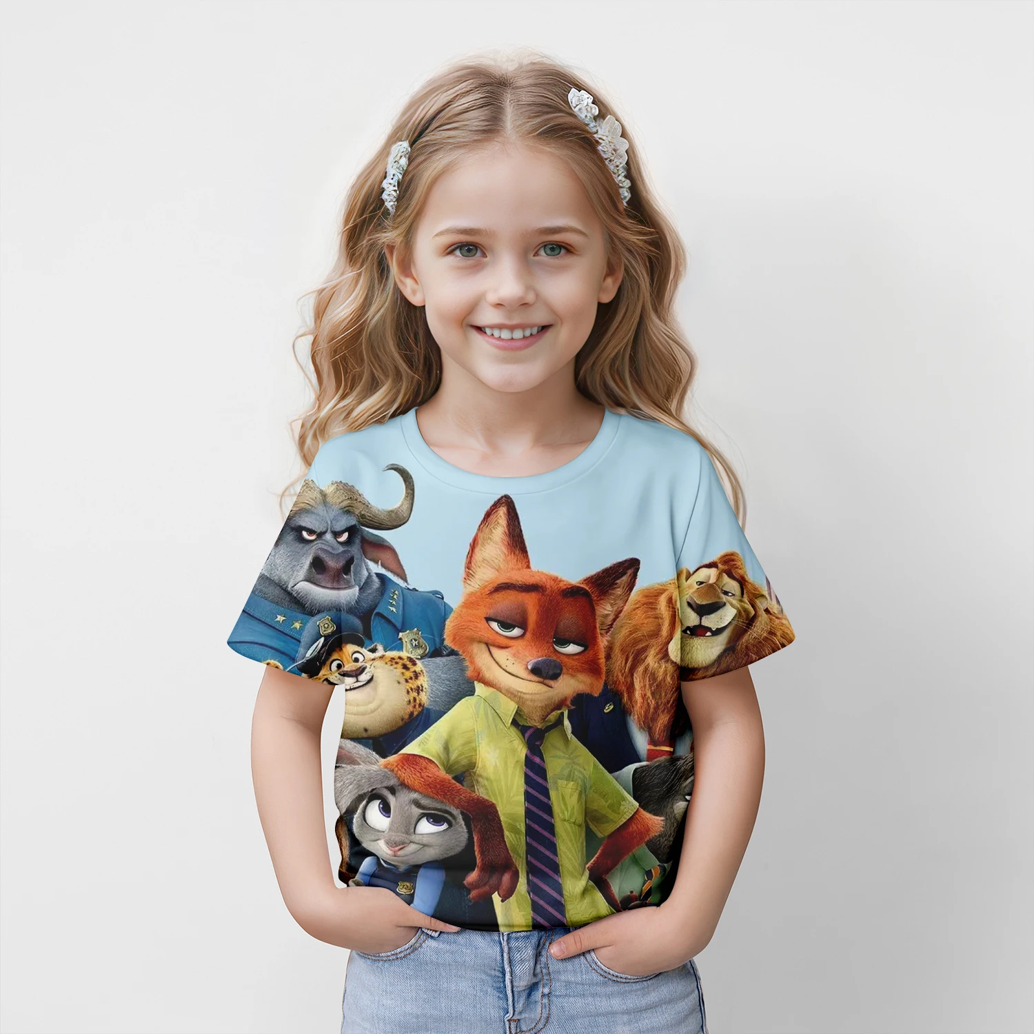 2024MINISO Summer Children's New Zootopia Cute 3D Printed T-Shirt Tops Cute Fashion Style Clothes Boys And Girls Trendy Clothing