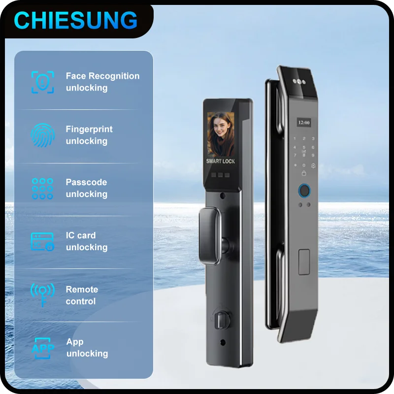 

3D Face Smart Door Lock with Screen Digital Password Electronic Key IC Card APP Unlock Fingerprint Locks Safety lock