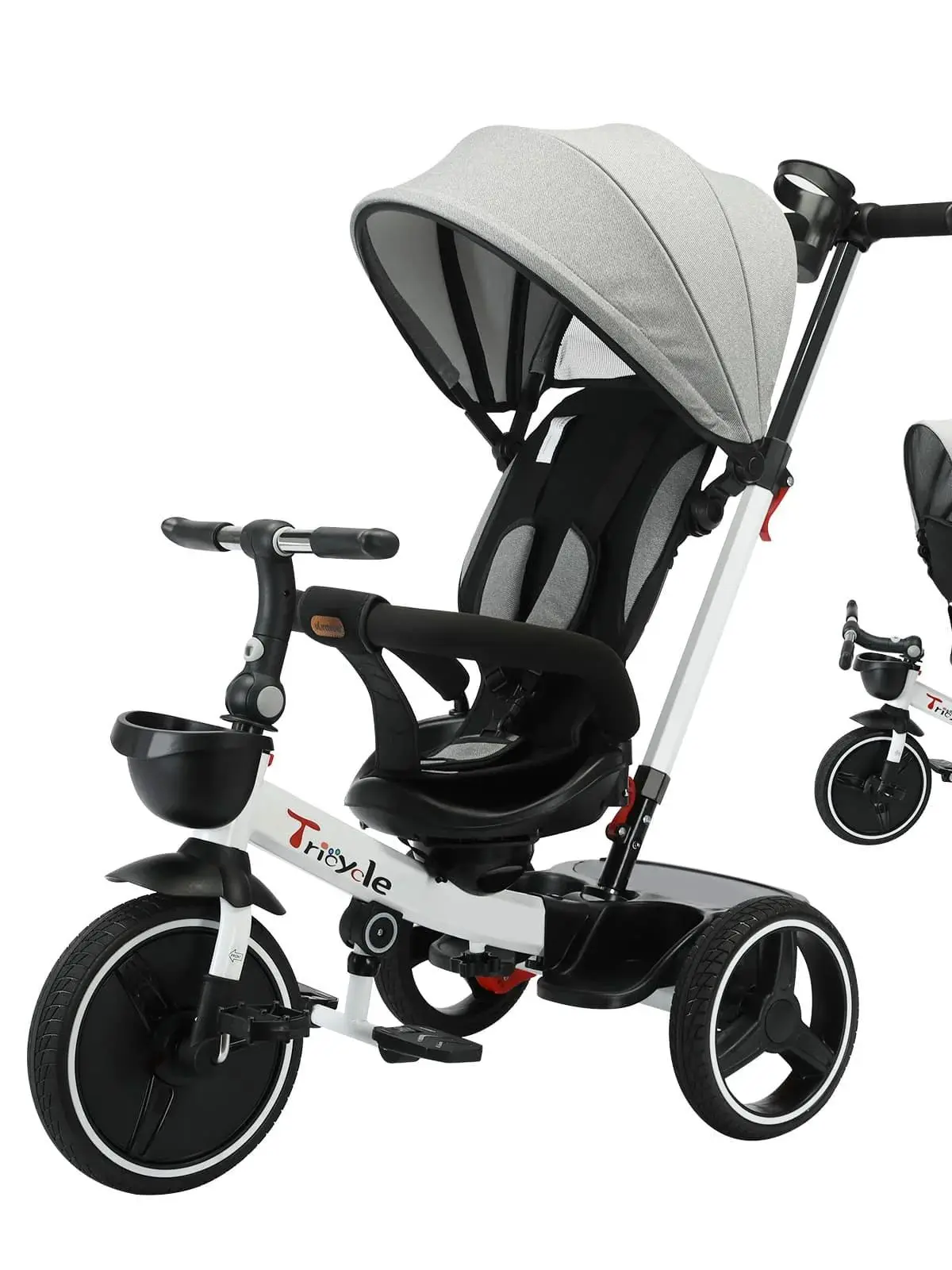 Baby-Dreirad 5-in-1 Baby Push Bike Steer Kinderwagen Kinder Trike Kleinkind Push-Along-Dreirad Abnehmbarer Geländer Verstellbarer Baldachin