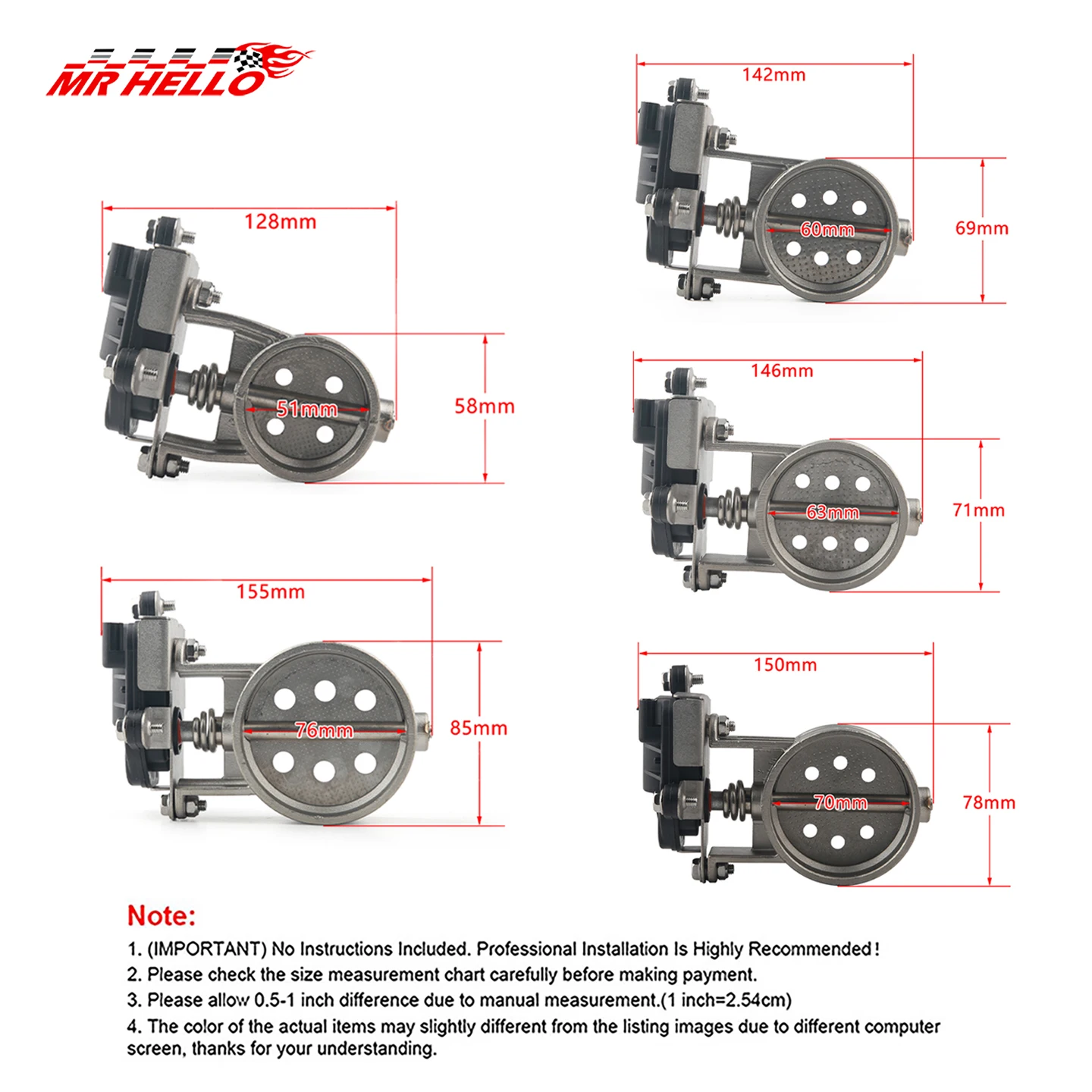 2/2.25/2.5/2.75/3inch Exhaust Pipe System Locomotive Soundproof Stainless Steel Valve Electronic Switch Button Control