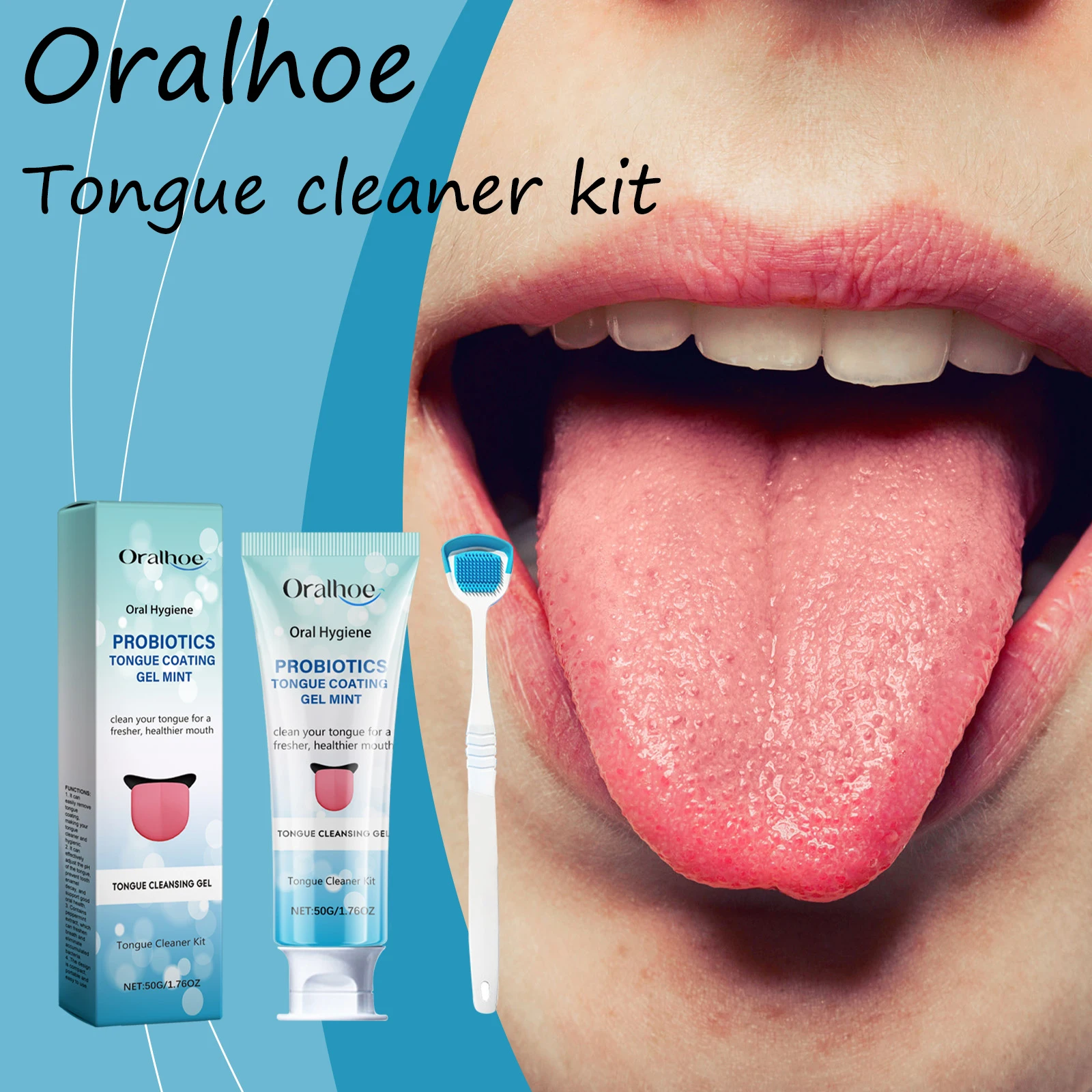 

Oralhoe Tongue Cleaning Gel Set Remove Tongue Coating Promote Mouth Health Remove Bad Breath Non-irritating Tongue Cleaner Kit