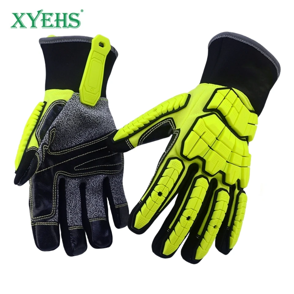 XYEHS-guantes de trabajo de seguridad ANSI Cut A5, extricación de rescate, nudillos y dedos de TPR, resistentes al aceite y al agua con palma reforzada