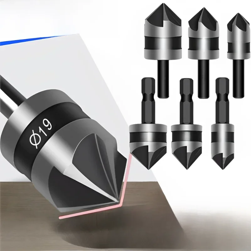 3 SZTUK Wiertło pogłębiające Hss Hex Chamfer Five Pears Hexagonal 90 Degrees Boring Drill Shank Carbon Steel Woodworking Tools Set — zdjęcie 2