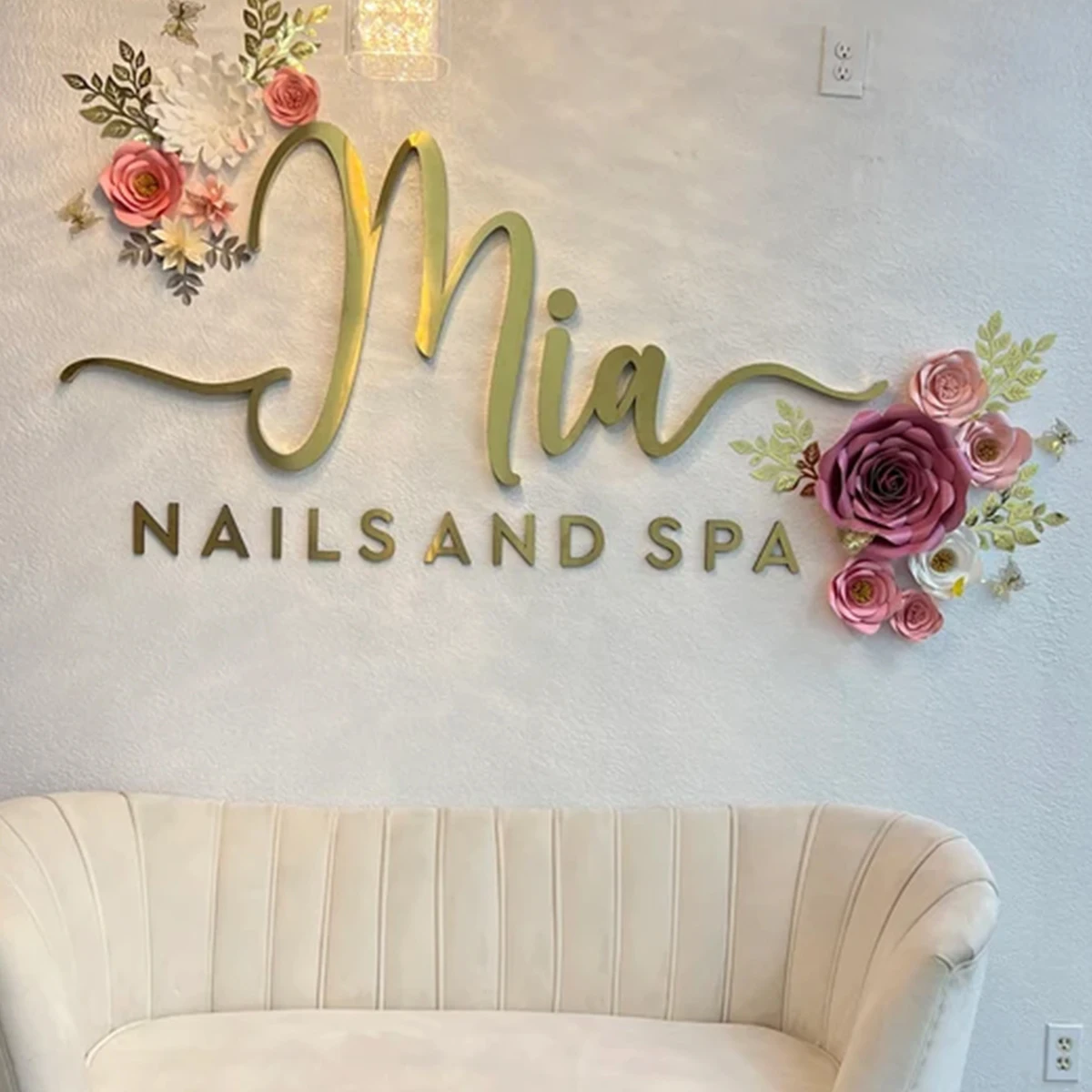 Custom Indoor Company Outdoor Commercial Wall Logo Signage LED Light Trough Shaped Letters Brushed Metal 3D Logo Sign