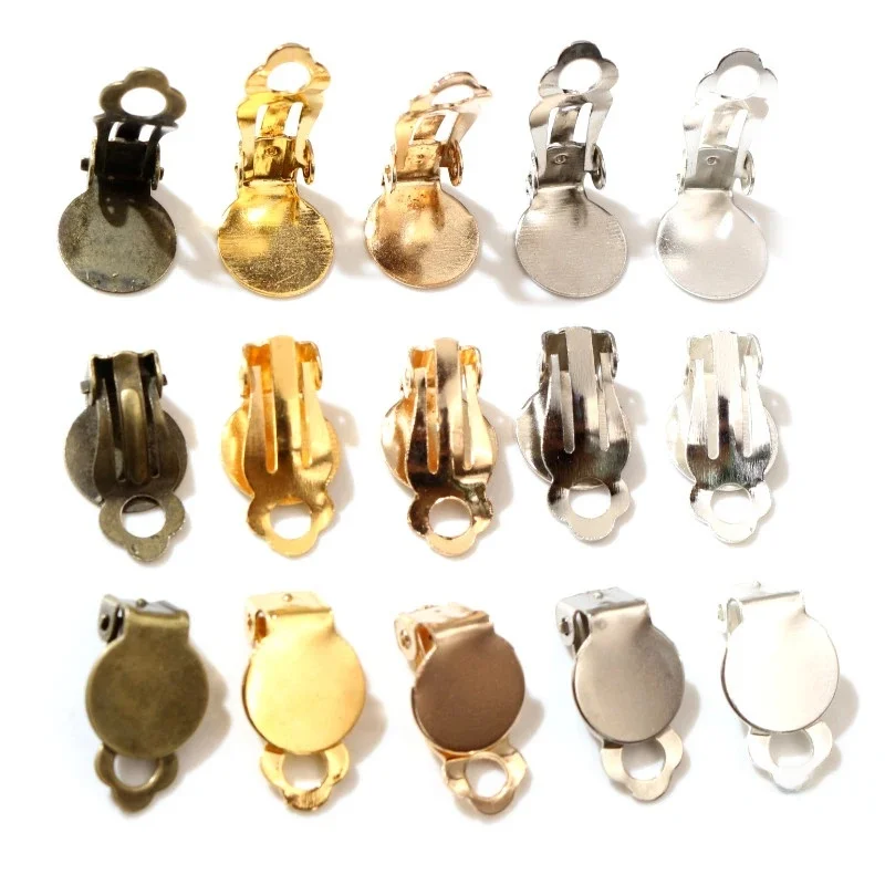 10mm 50 sztuk/partia wysokiej jakości 5 kolory Plated żelaza materiał klipy ucha, kolczyki puste/ustawienie bazy, Fit 10mm szklane kaboszony — zdjęcie 2